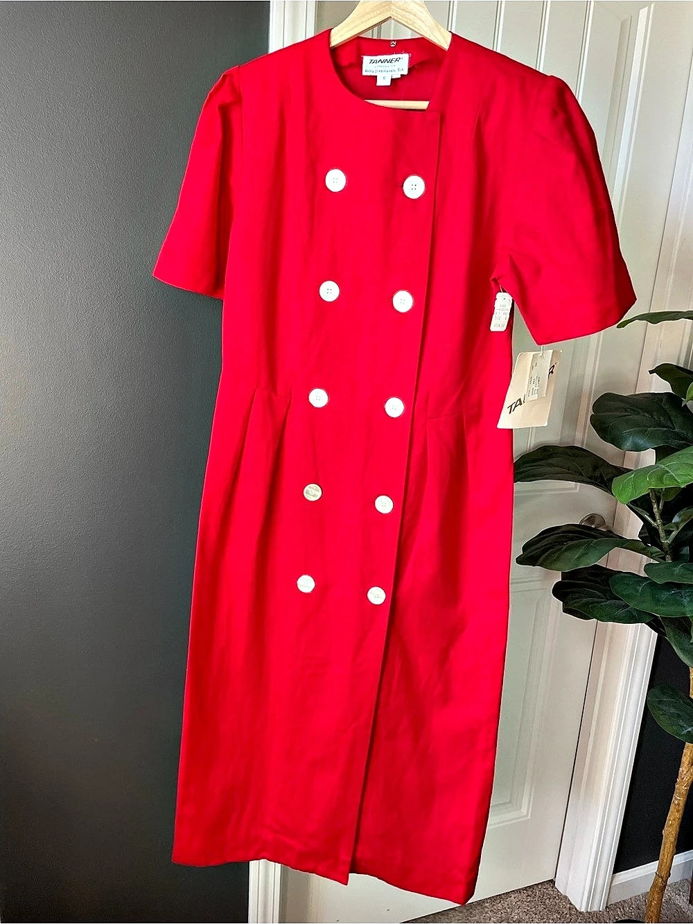 VTG 80s Tanner NWT Red Linen Dress Double Breasted Bells Traditionals Retro Sz 6